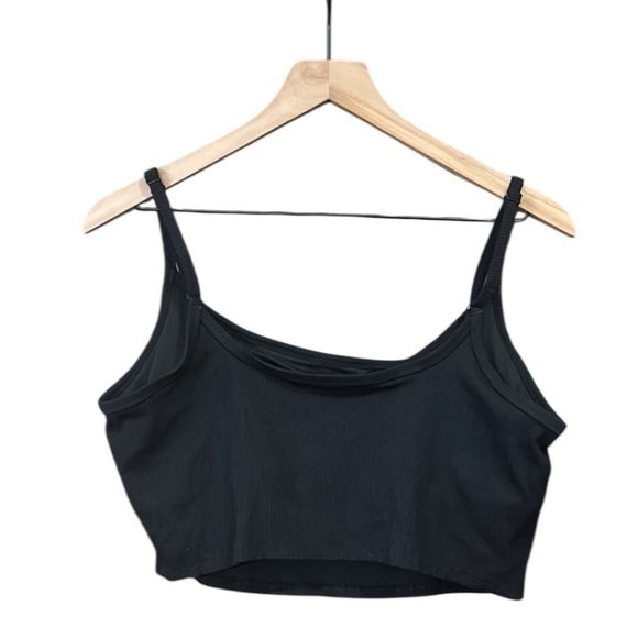 Aerie Cropped Scoop Neck Ribbed Adjustable Strap Tank Top Black XL - Picture 2 of 7